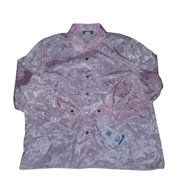 VTG NWT NOTATIONS Women's Size 16 Silk Pink Floral Button Down Long Sleeve - Picture 1 of 5